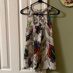 Pretty Rebellious Multicolor Feather Print Tank Top